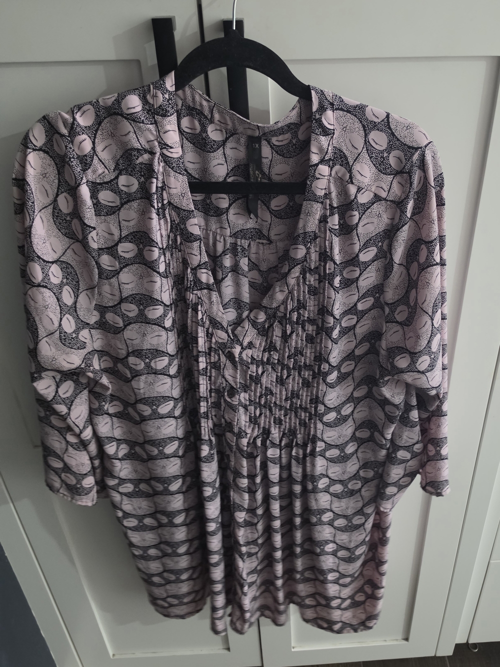 Melissa McCarthy Lavender-Pink Smocked V-Neck Patterned Tunic
